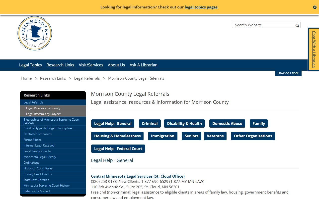 Morrison County Court Administrator public defender referral resource
