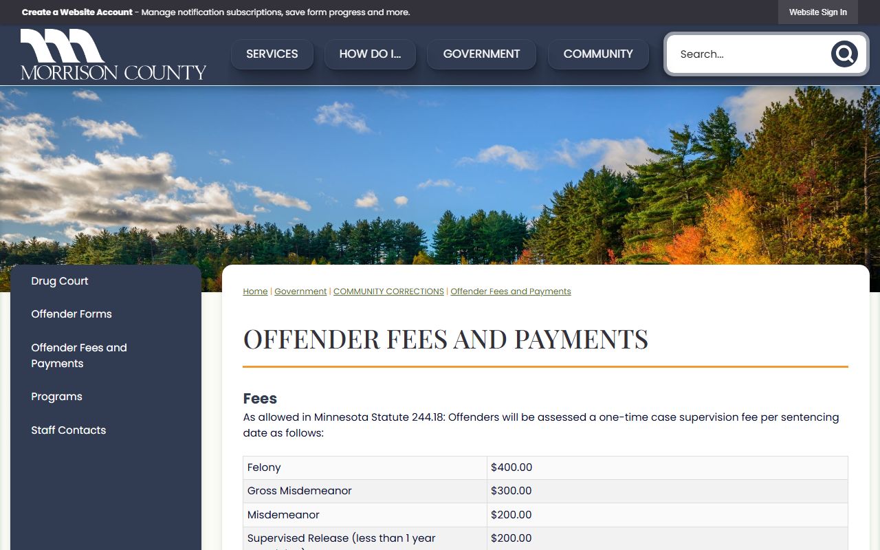 Morrison County arrest records offender fees and payments page