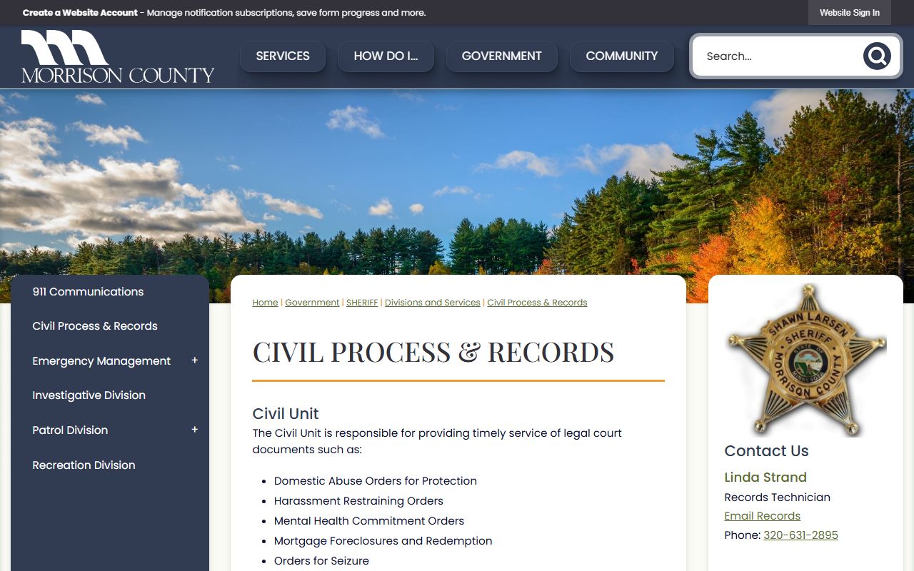 Morrison County arrest records sheriff records request page