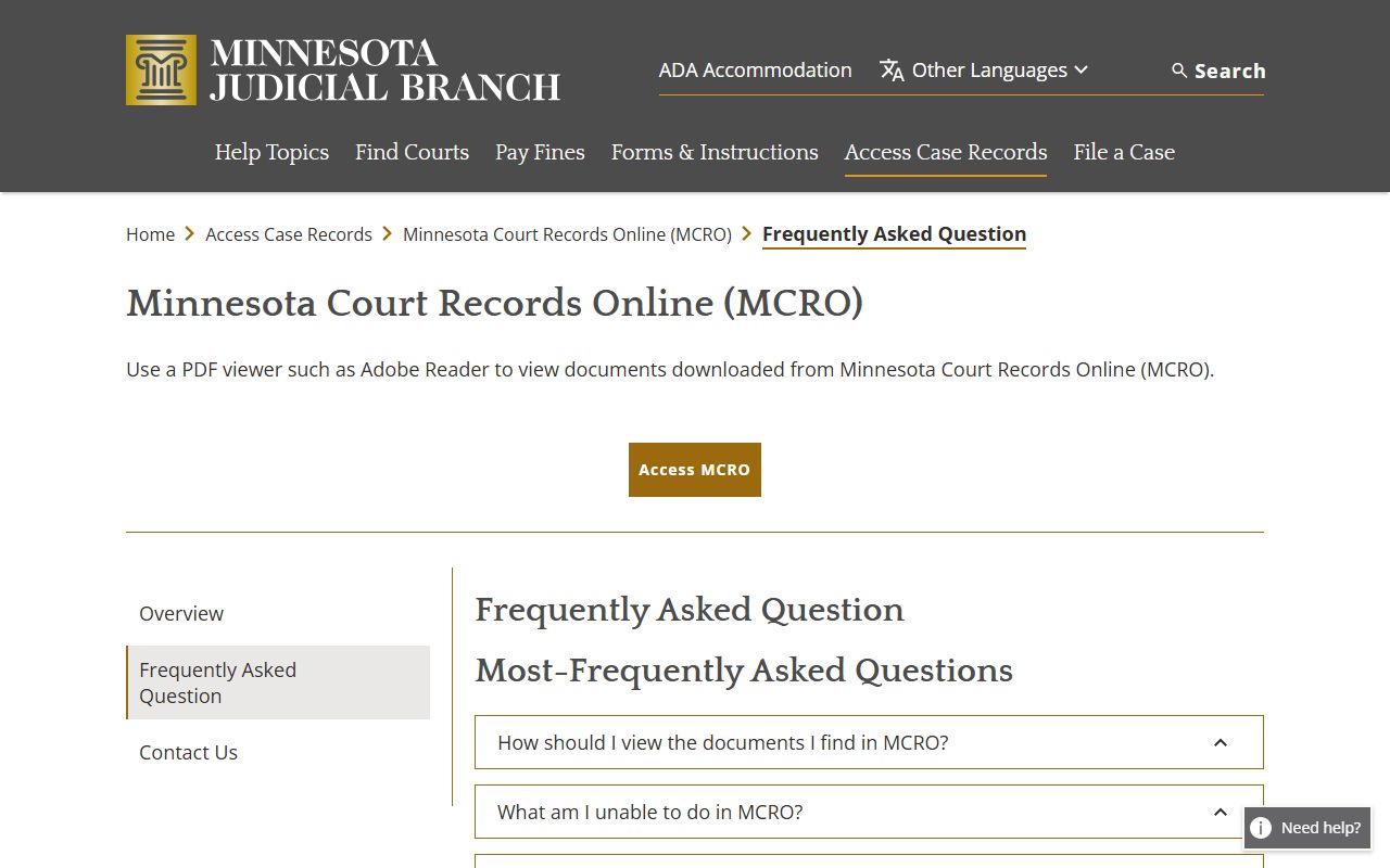 Morrison County court records MCRO FAQ public access limits