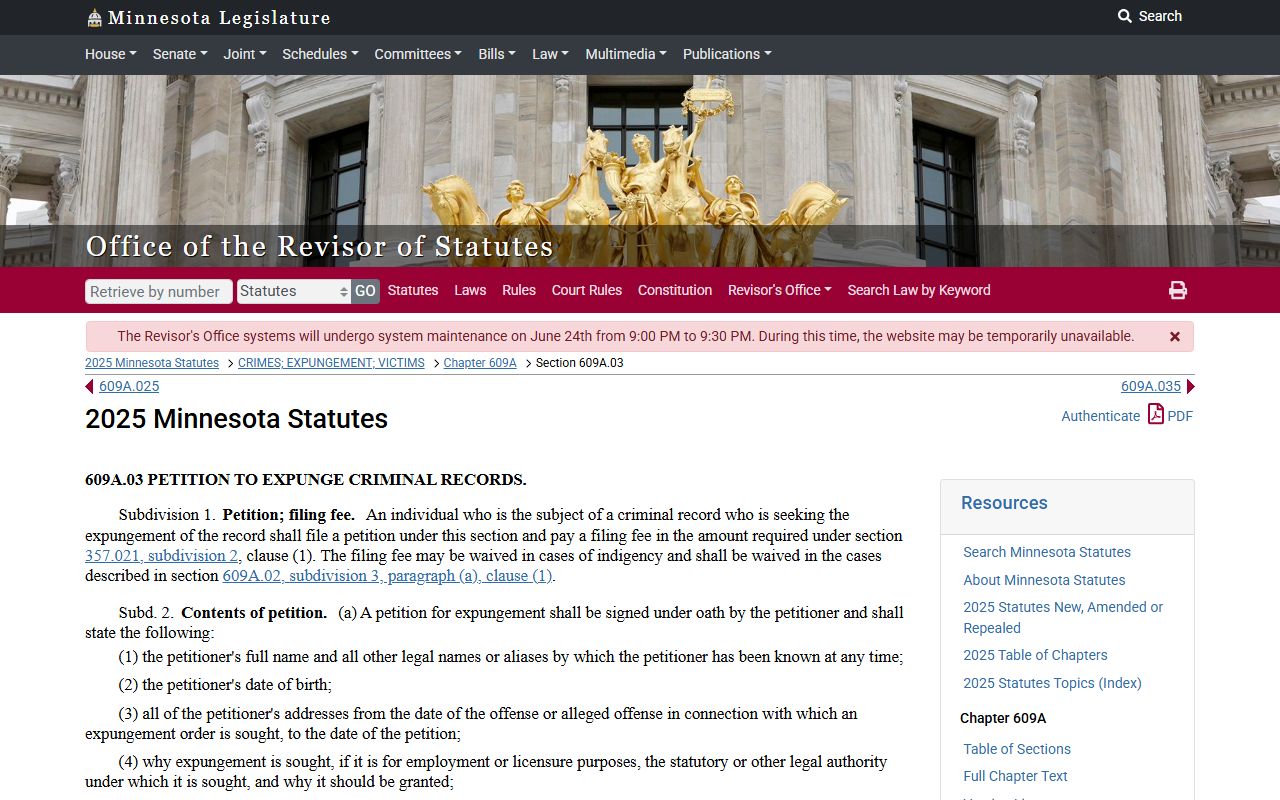 Morrison County criminal court records Minnesota expungement petition statute