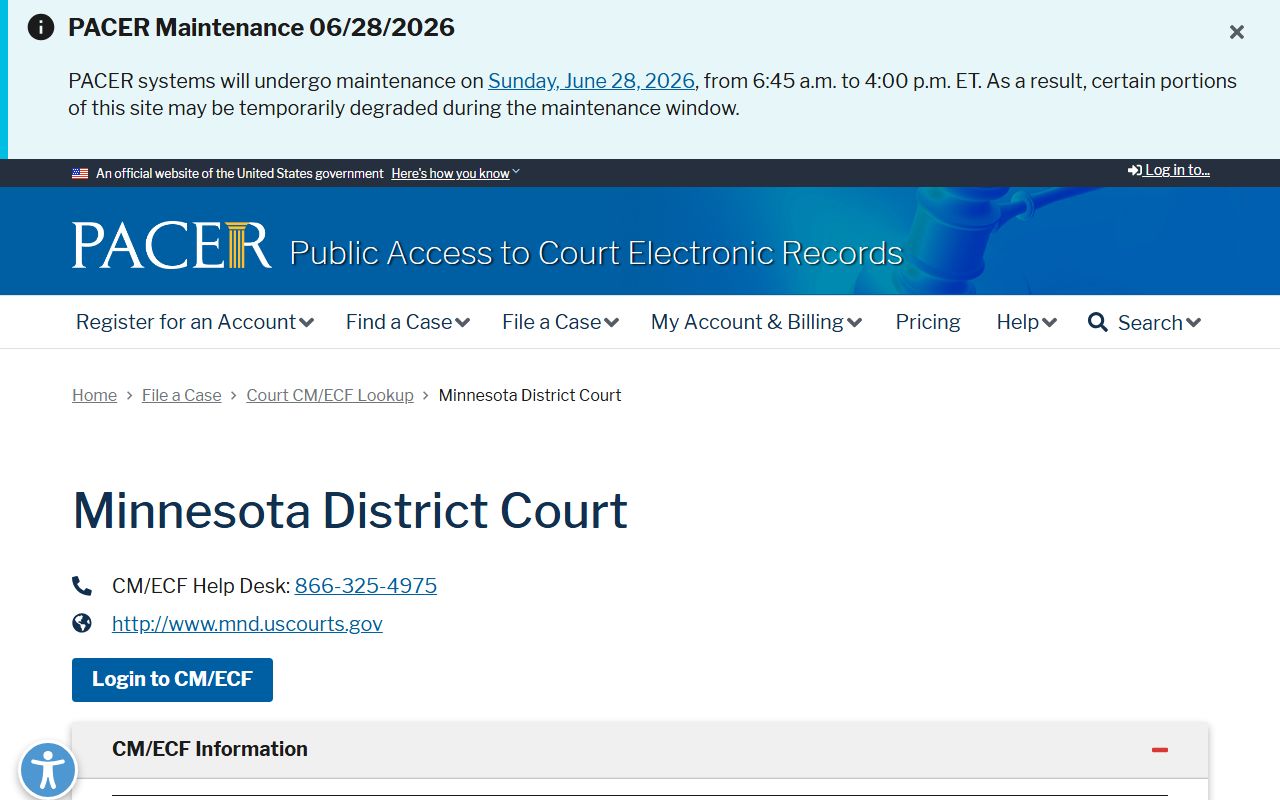 Morrison County District Court federal PACER MNDC lookup page
