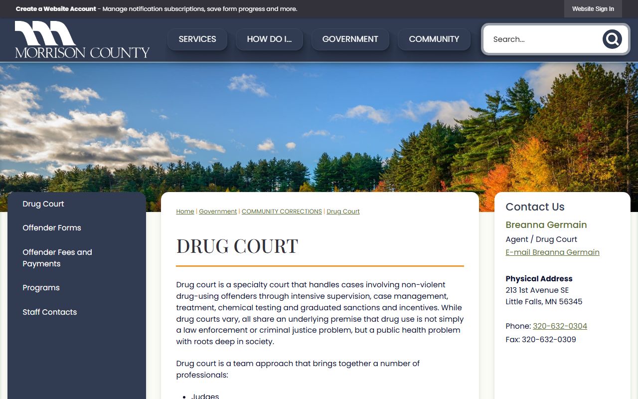 Morrison County District Court Drug Court Treatment Court page