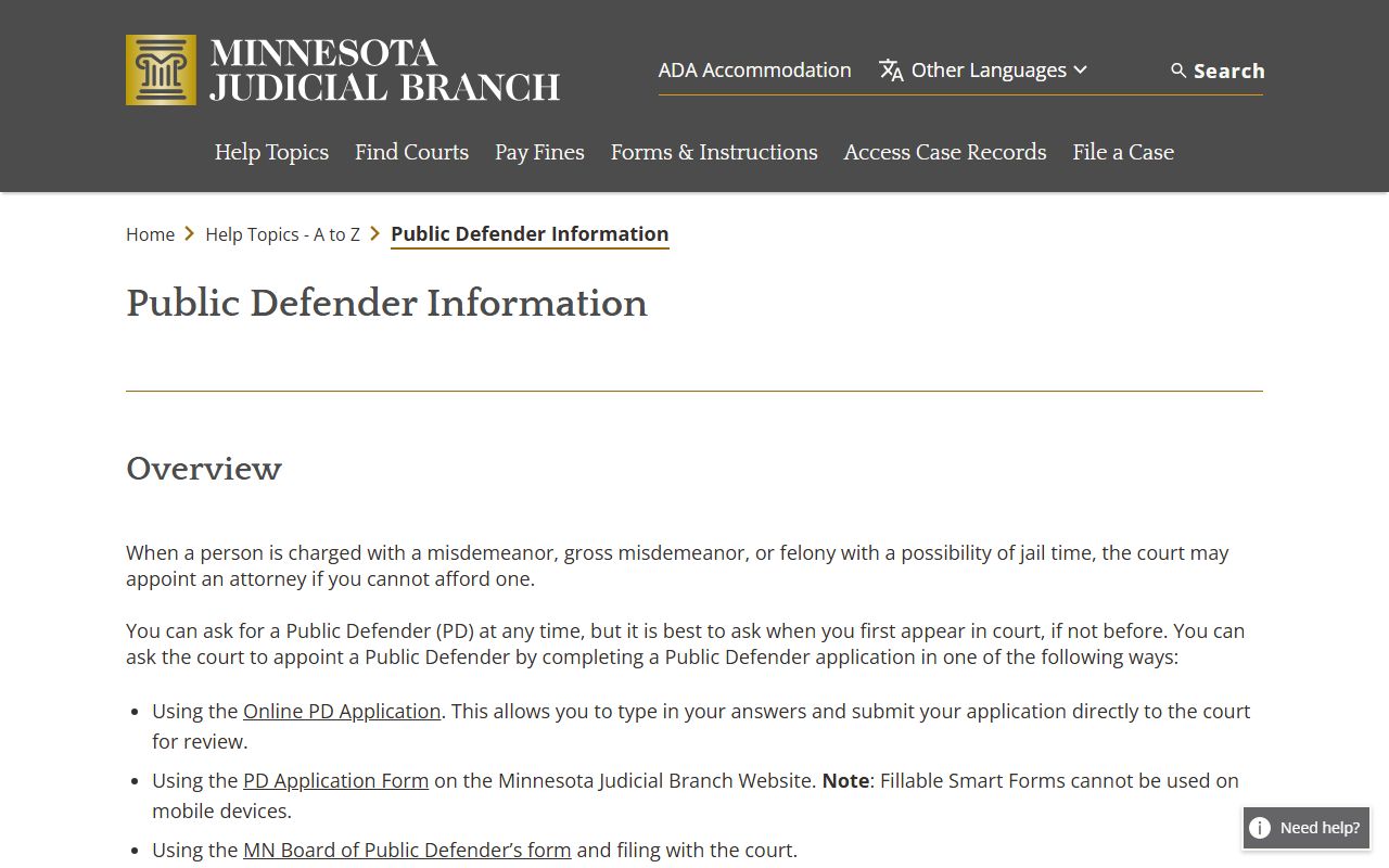 Morrison County Court records public defender help topic