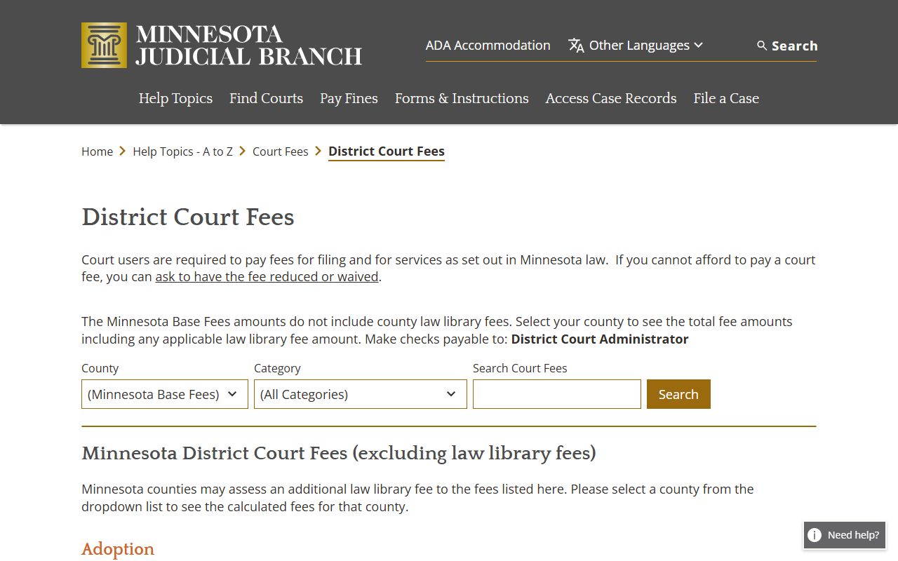 Morrison County Court records district court fees