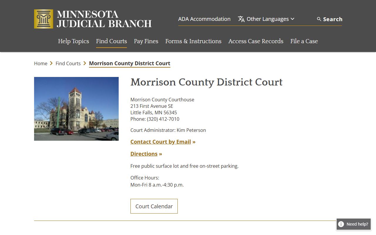 Morrison County Court District Court courthouse information