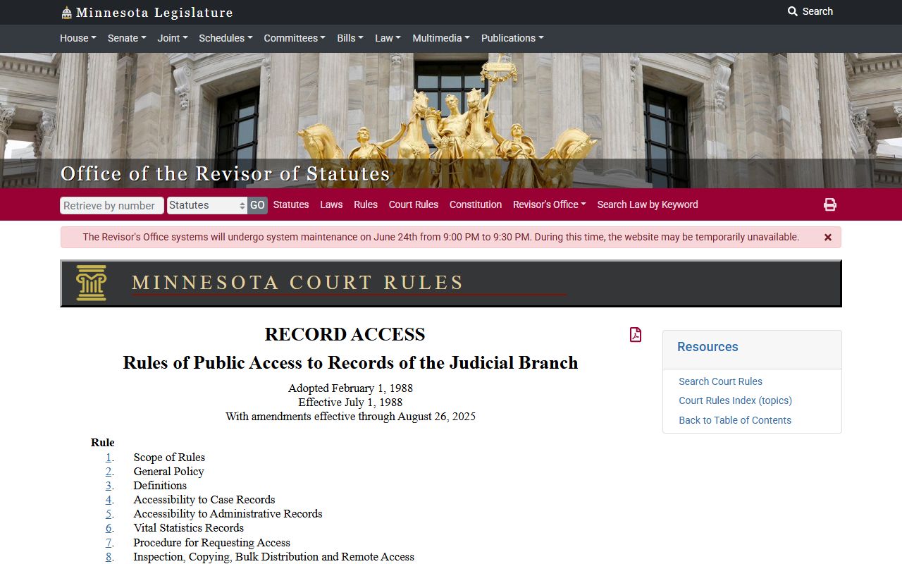 Morrison County Court records Rules of Public Access