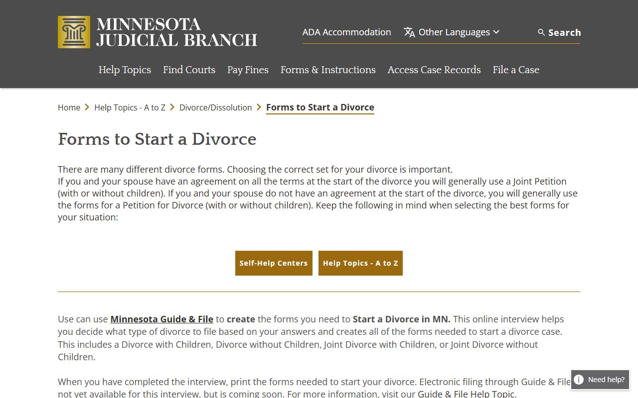 Morrison County divorce records forms to start dissolution page