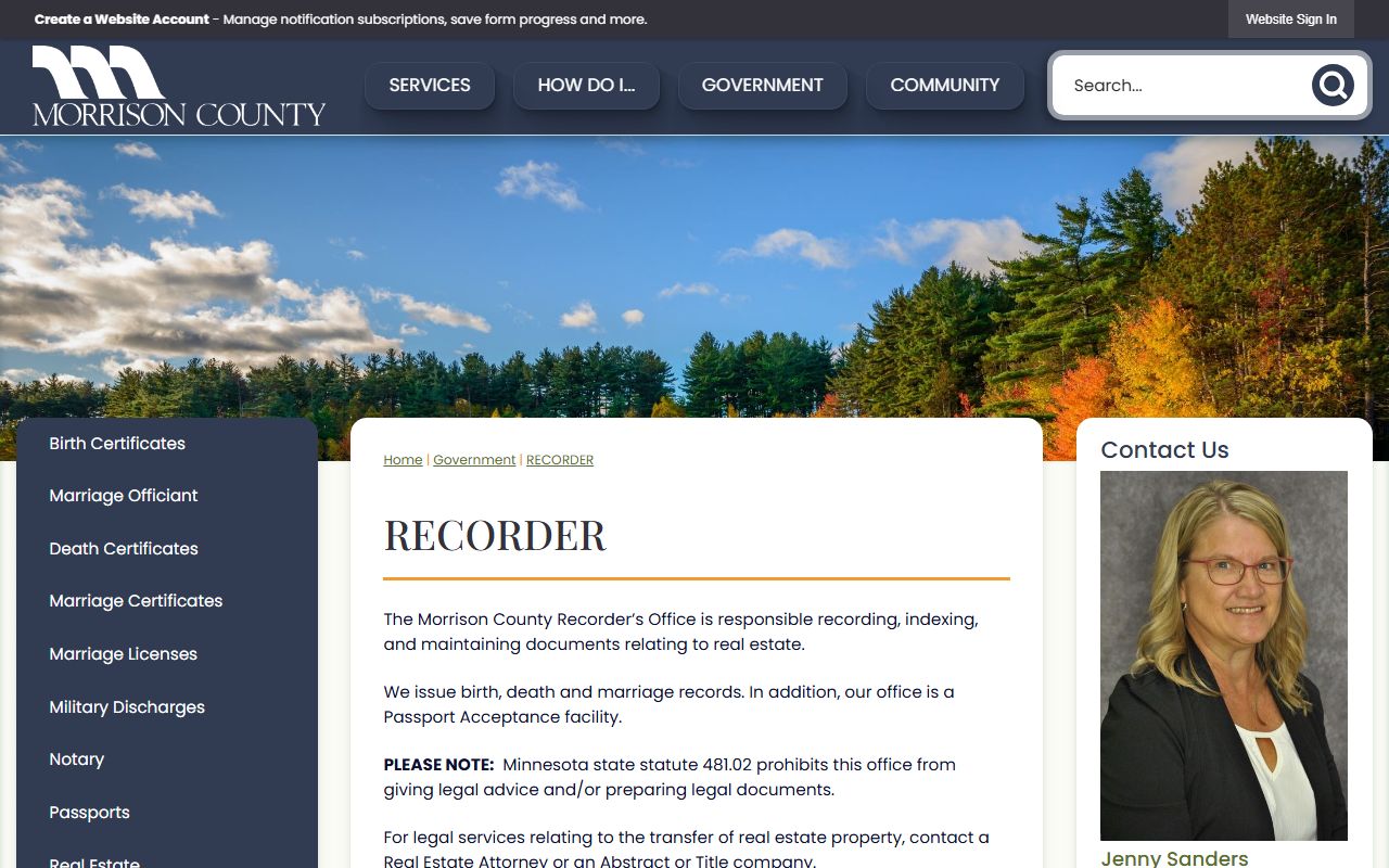 Morrison County marriage and divorce records Recorder services page