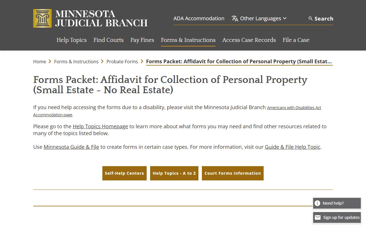 Morrison County probate records small estate affidavit forms packet