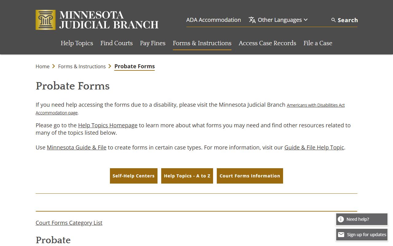 Morrison County probate records Minnesota Judicial Branch probate forms page