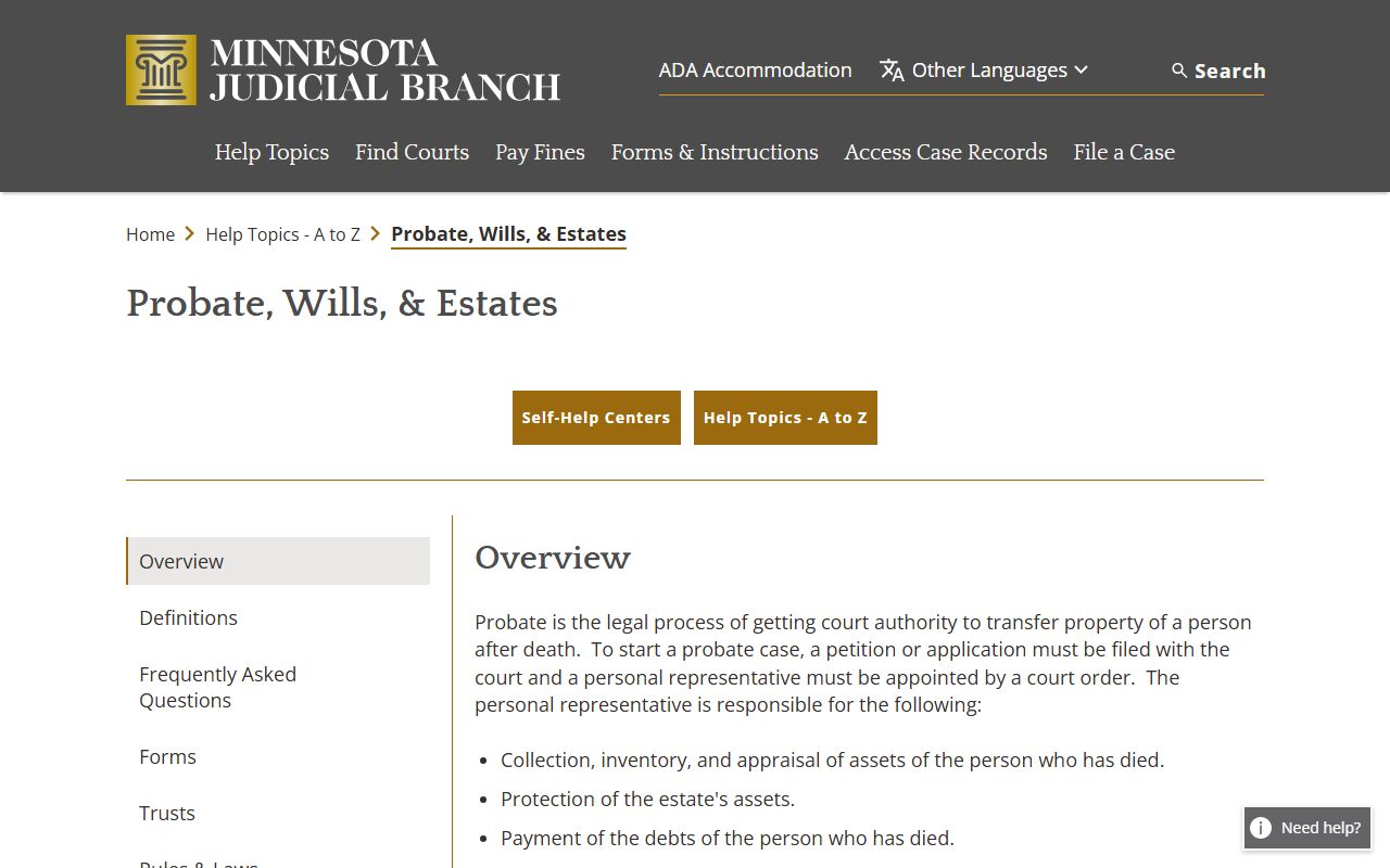 Morrison County probate records Minnesota Judicial Branch probate help page